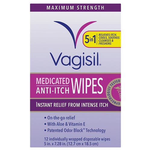 Image for Vagisil Medicated Wipes, Anti-Itch, Maximum Strength,12ea from Inovia Pharmacy