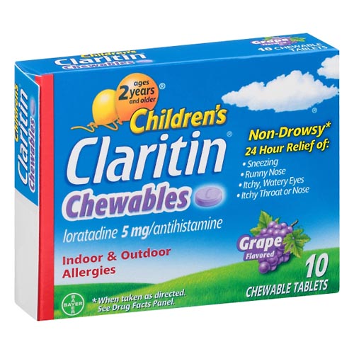 Image for Claritin Allergies, Indoor & Outdoor, 5 mg, Grape Flavor, Chewable Tablets,10ea from Inovia Pharmacy