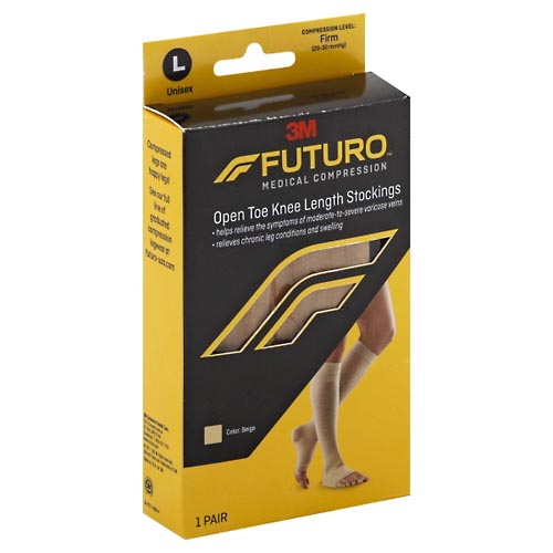 Image for Futuro Stockings, Open Toe Knee Length, Unisex, Nude, Large,1pr from Inovia Pharmacy