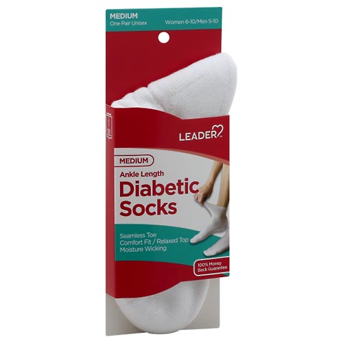 Image for Leader Diabetic Socks, Ankle Length, White, Unisex,1pr from Inovia Pharmacy