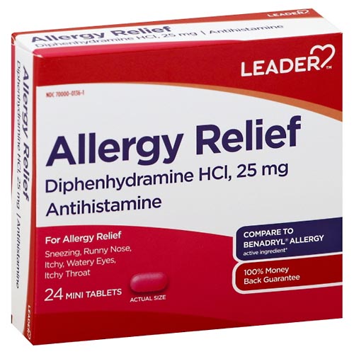 Image for Leader Allergy Relief, 25 mg, Mini Tablets,24ea from Inovia Pharmacy
