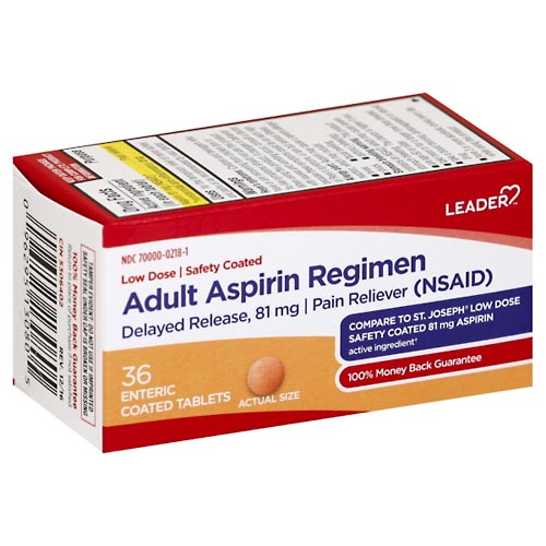 Image for Leader Adult Aspirin Regimen, Low Dose, 81 mg, Enteric Coated Tablets,36ea from Inovia Pharmacy