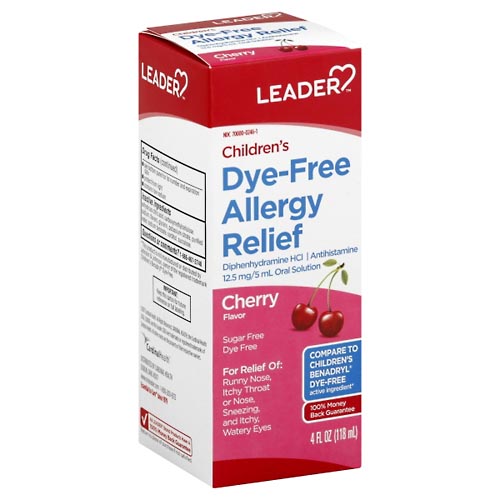 Image for Leader Allergy Relief, Dye-Free, Children's, Cherry,4oz from Inovia Pharmacy
