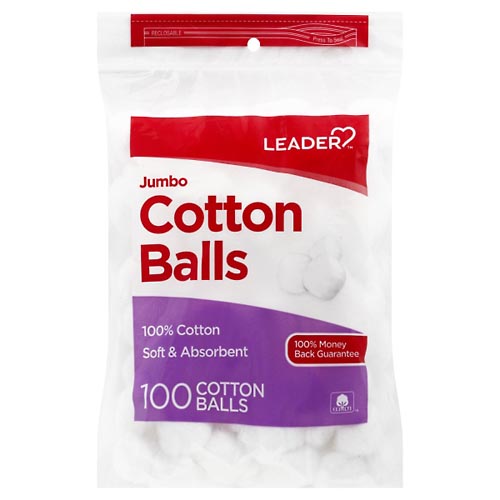 Image for Leader Cotton Balls, Soft & Absorbent, Jumbo,100ea from Inovia Pharmacy