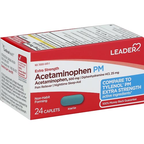 Image for Leader Acetaminophen PM, Extra Strength, Caplets,24ea from Inovia Pharmacy
