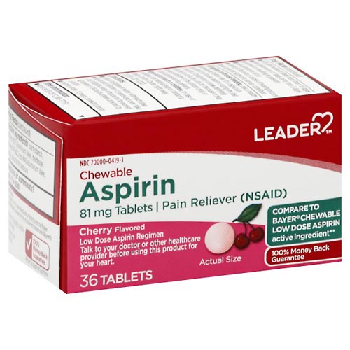 Image for Leader Aspirin, 81 mg, Chewable, Tablets, Cherry Flavored,36ea from Inovia Pharmacy