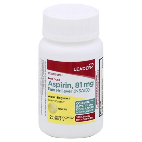 Image for Leader Aspirin, 81 mg, Low Dose, Enteric Coated Tablets,120ea from Inovia Pharmacy