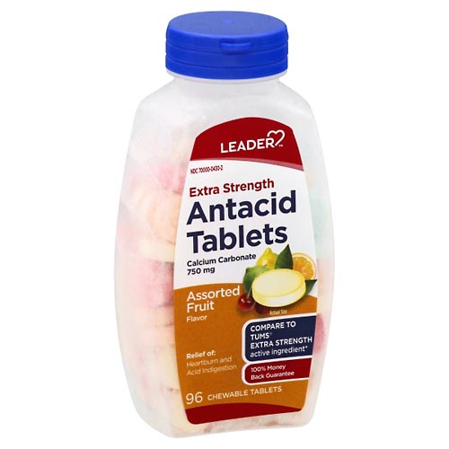 Image for Leader Antacid Tablets, Extra Strength, Chewable Tablets, Assorted Fruit Flavor,96ea from Inovia Pharmacy