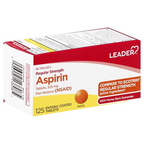 Image for Leader Aspirin, Regular Strength, 325 mg, Enteric Coated Tablets,125ea from Inovia Pharmacy