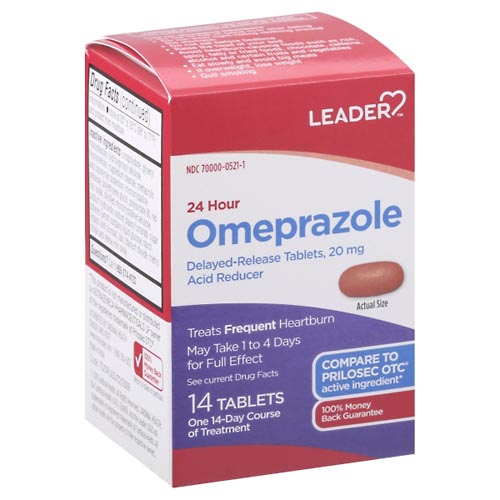 Image for Leader Omeprazole, 24 Hour, 20 mg, Delayed-Release Tablets,14ea from Inovia Pharmacy