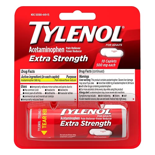 Image for Tylenol Acetaminophen, Extra Strength, 500 mg, Caplets,10ea from Inovia Pharmacy