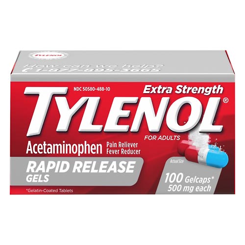 Image for Tylenol Pain Reliver/Fever Reducer, Extra Strength, For Adults, Rapid Release Gels,100ea from Inovia Pharmacy