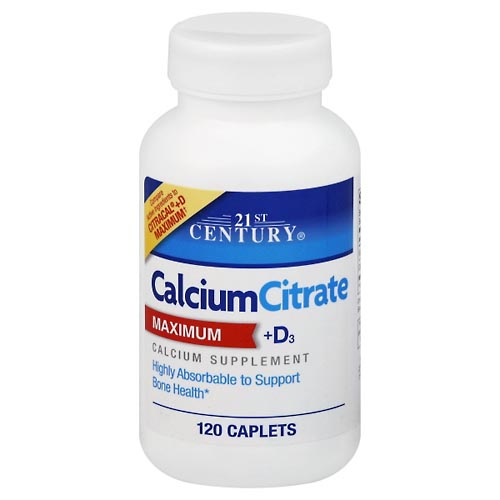 Image for 21st Century Calcium Citrate, Maximum, + D3, Caplets,120ea from Inovia Pharmacy