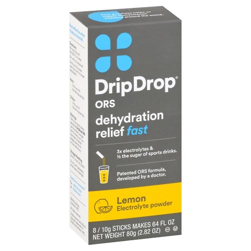 Image for Dripdrop Electrolyte Powder, Lemon, Dehydration Relief, Fast,8ea from Inovia Pharmacy