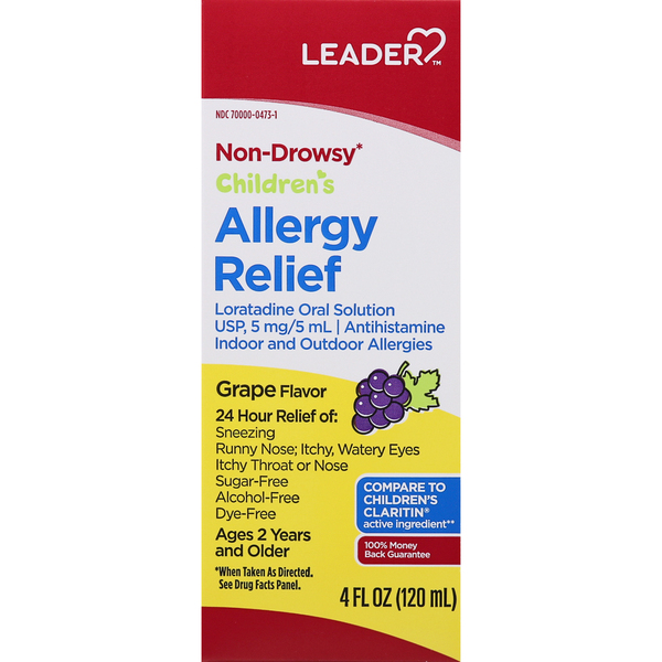 Image for Leader Allergy Relief, Non-Drowsy, Grape Flavor, Children's, 4oz from Inovia Pharmacy